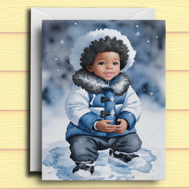 Black Boy D Christmas Card
